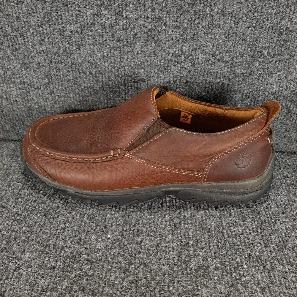 Timberland Slip On Loafers Mens 5.5 Brown Leather Round Moc Toe Shoes Casual
